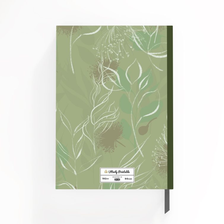 Green floral notebook design with one photo on the cover, ideal for personalised stationery enthusiasts in the UK.