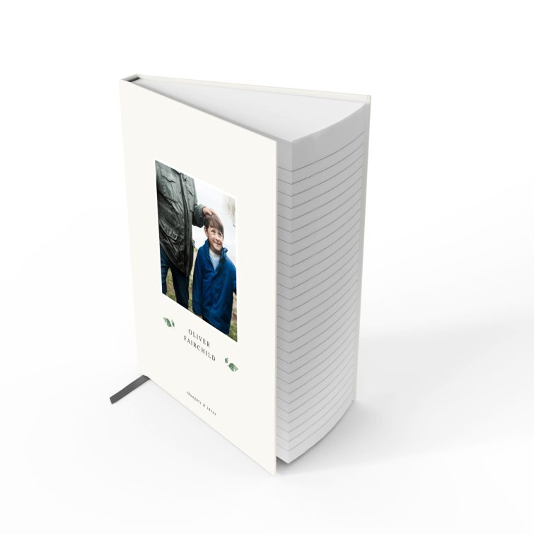 Personalised portrait notebook design featuring one photo on the front cover.