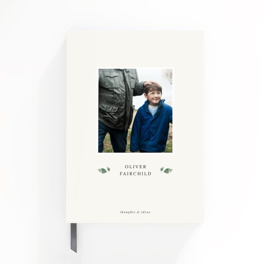 Personalised portrait notebook design featuring one photo on the front cover.