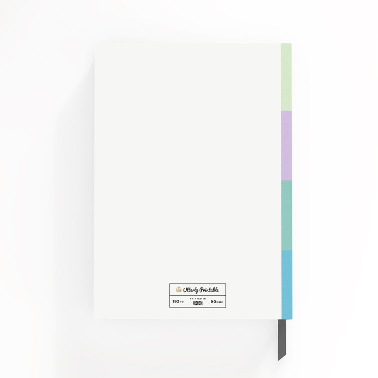 Personalised notebook design with one photo, featuring vibrant pastel colours and elegant typography.