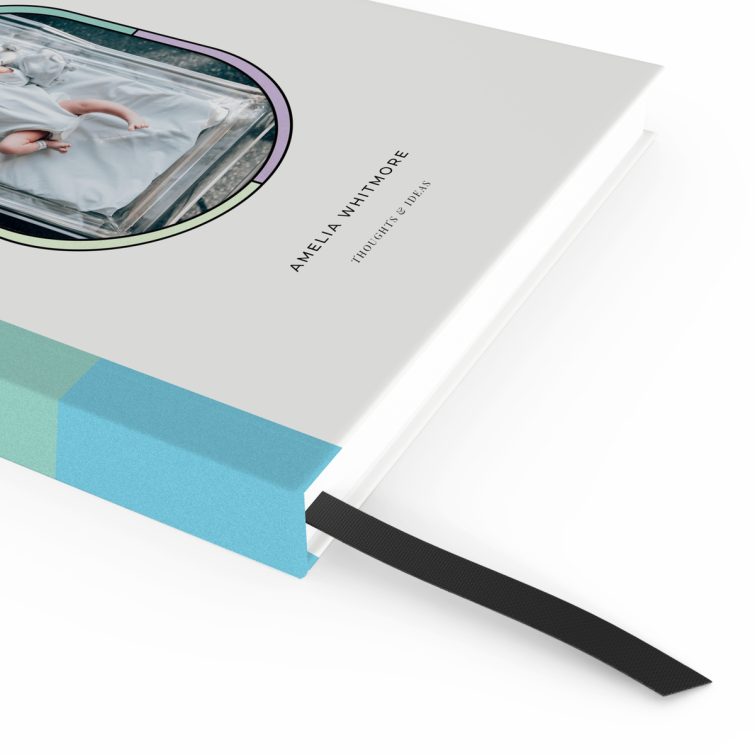 Colourful personalised notebook design with one photo on the cover.