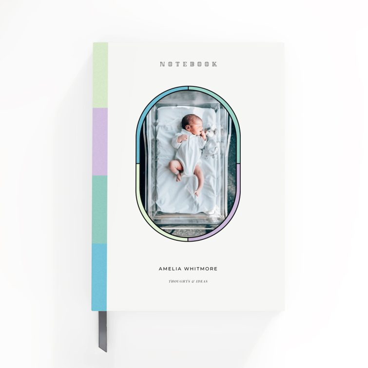 Colourful personalised notebook design with one photo on the cover.