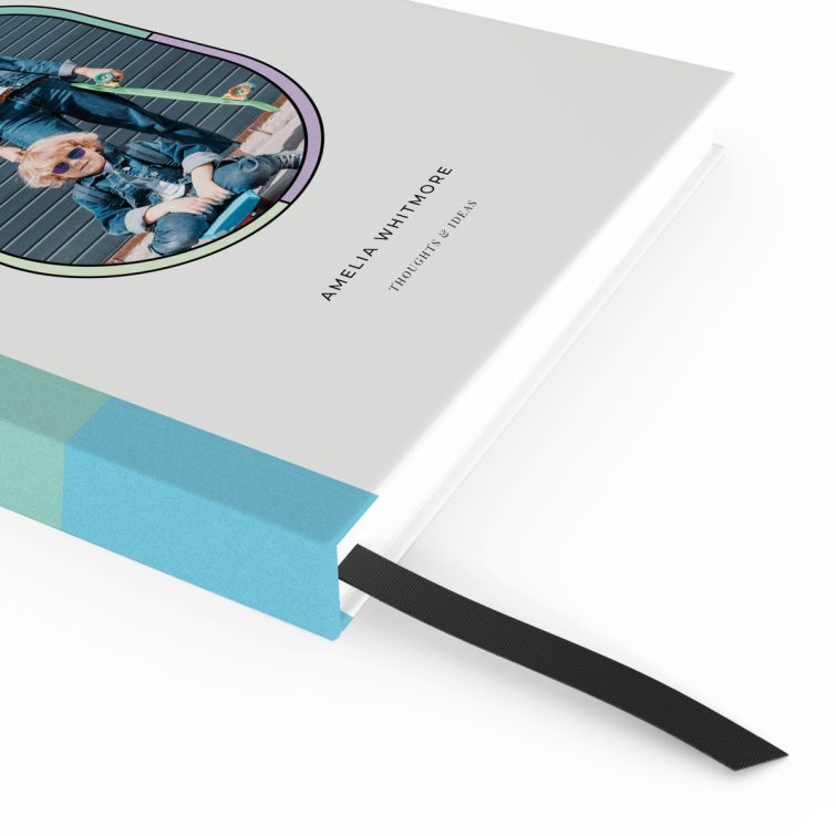 Colourful portrait notebook design with one photo on the front cover from Utterly Printable.