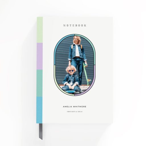 Colourful portrait notebook design with one photo on the front cover from Utterly Printable.