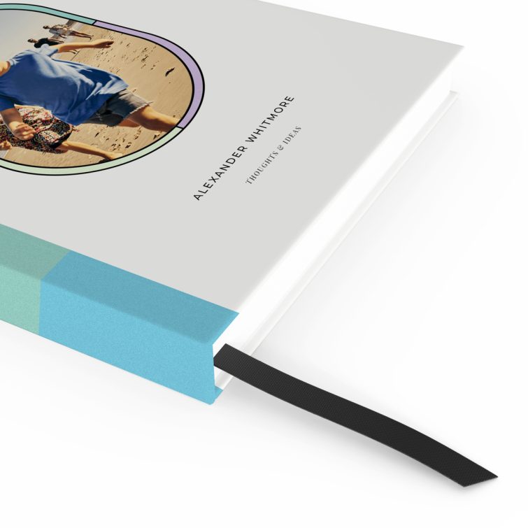 Colourful personalised notebook cover design with one photo, ideal for custom printing.