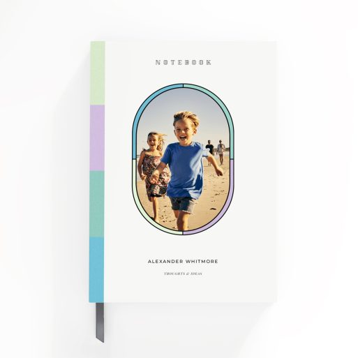 Colourful personalised notebook cover design with one photo, ideal for custom printing.