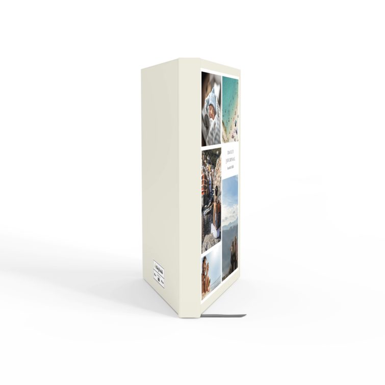 Personalised notebook cover design with five photos featuring daily journal branding.