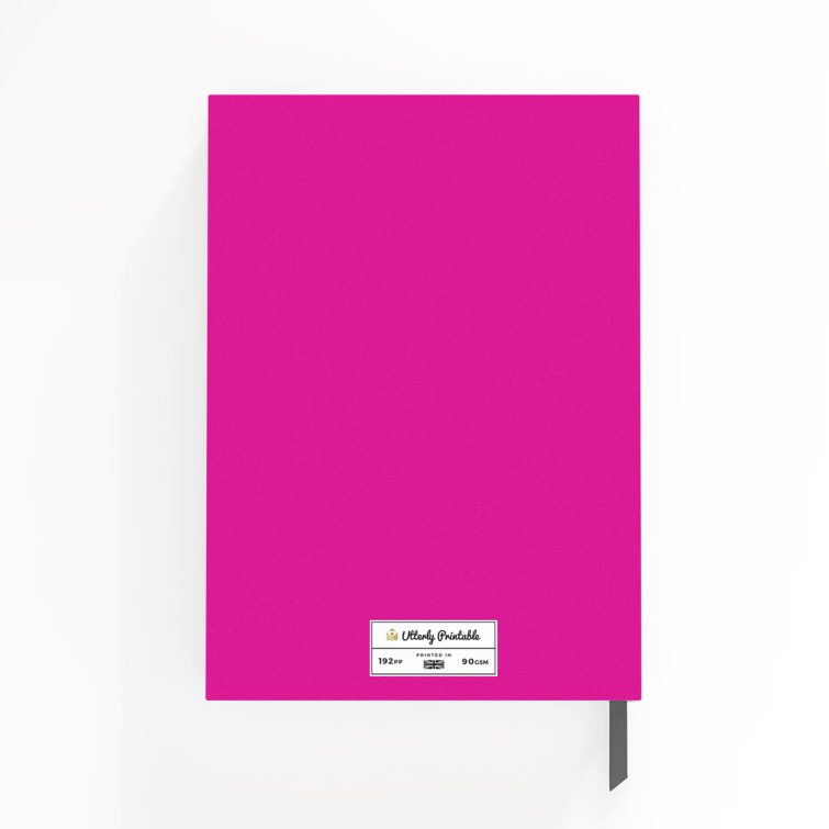 Pink notebook cover design with one photo element, featuring bold typography for Utterly Printable.