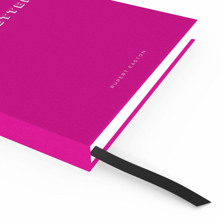 Pink notebook cover design with one photo element, featuring bold typography for Utterly Printable.