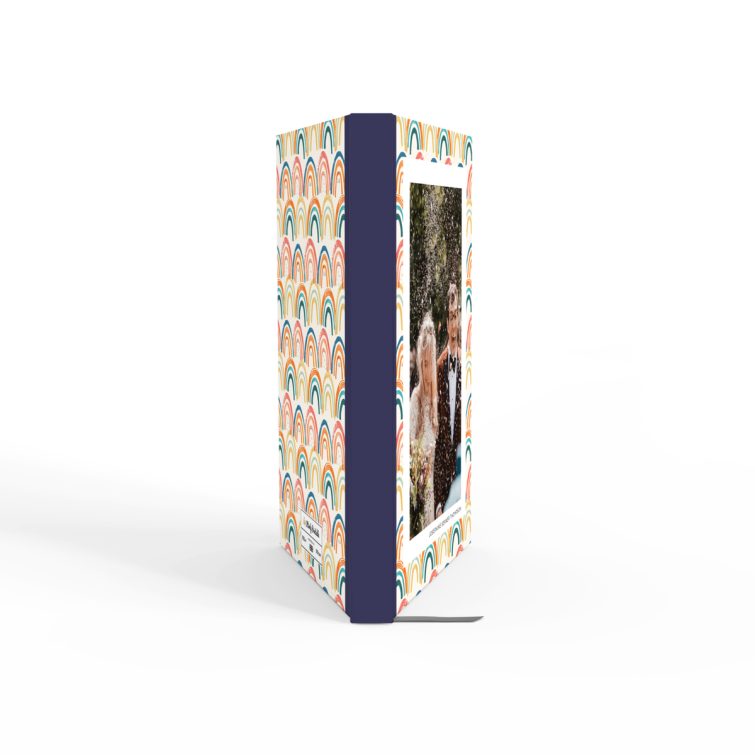 Colourful pattern notebook cover design with one photo on the front, by Utterly Printable.