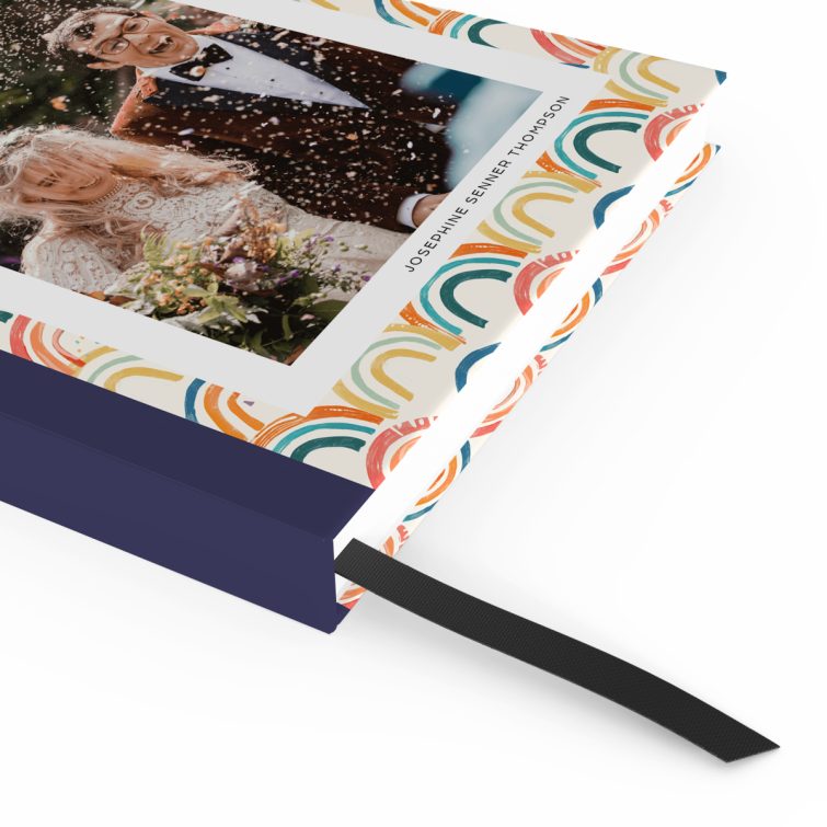 Colourful pattern notebook cover design with one photo on the front, by Utterly Printable.