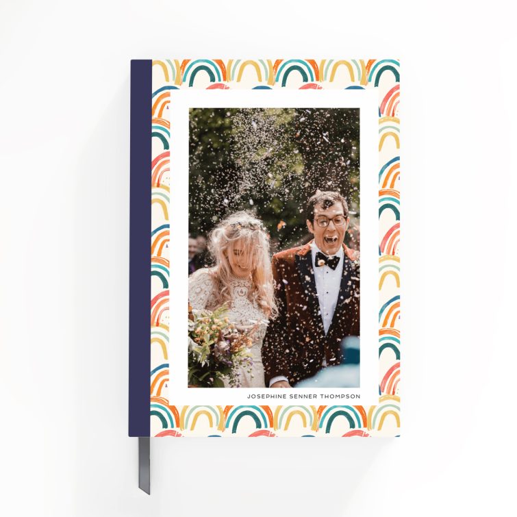 Colourful pattern notebook cover design with one photo on the front, by Utterly Printable.