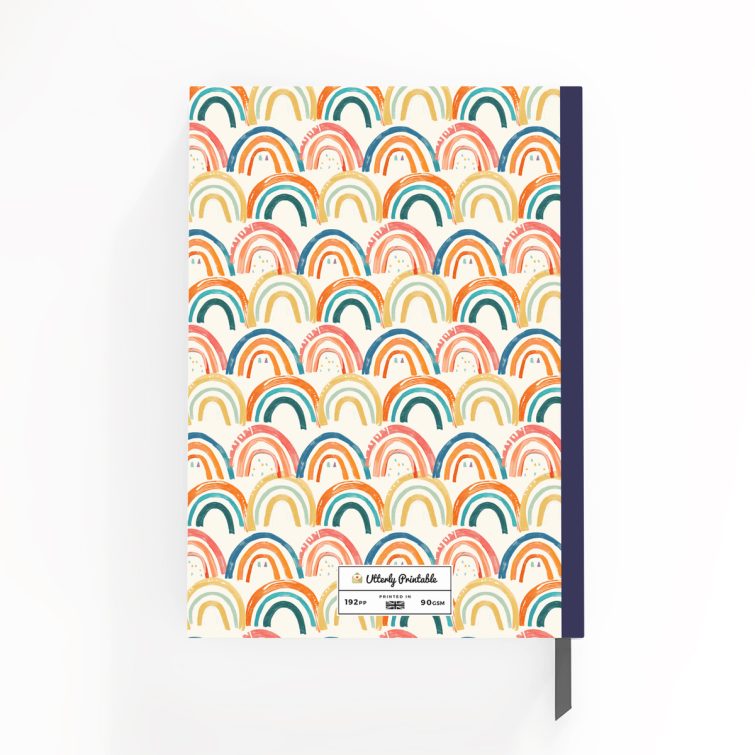 Colourful rainbow pattern notebook design with one family photo on the front cover, personalised for world's greatest mum.