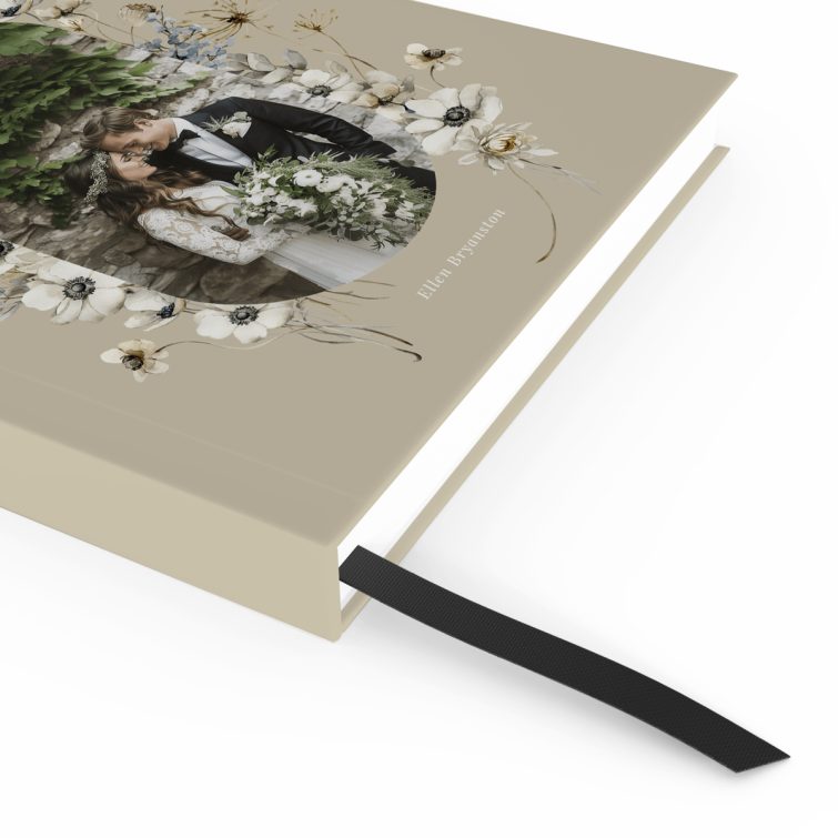 Elegant floral design portrait notebook cover with one photo placeholder for personalised printing.