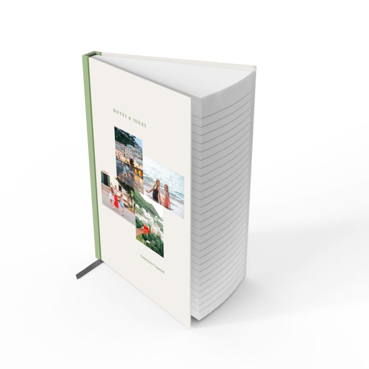 Portrait orientation notebook design cover with four photos on the front cover by Utterly Printable.