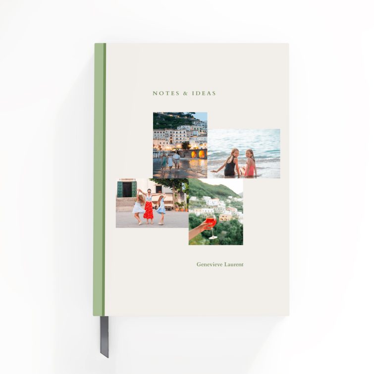 Portrait orientation notebook design cover with four photos on the front cover by Utterly Printable.