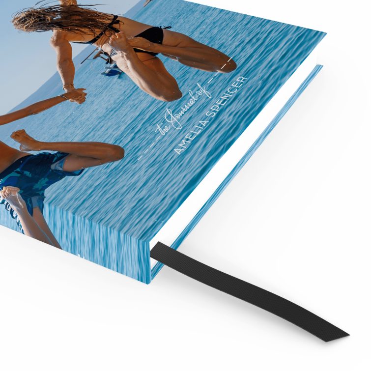 Portrait notebook design with two photos, featuring a vibrant seaside theme and the phrase "Big Ideas" by Utterly Printable.