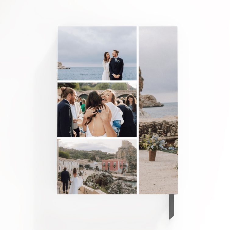 Wedding notebooks design with four photos on a full cover spread for personalised printed products by Utterly Printable.