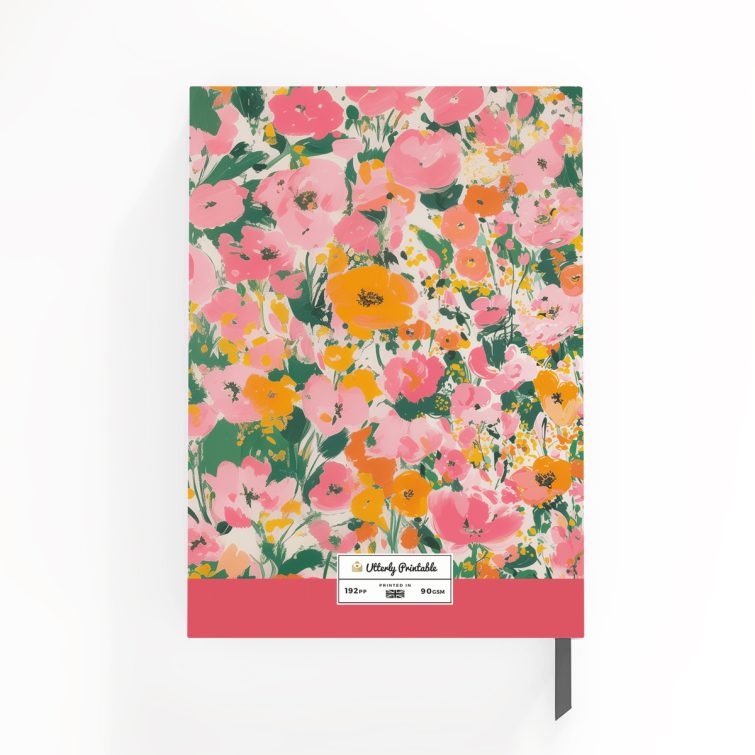 Colourful floral design cover for portrait orientation notebooks by Utterly Printable, featuring a vibrant pattern with no photos included.