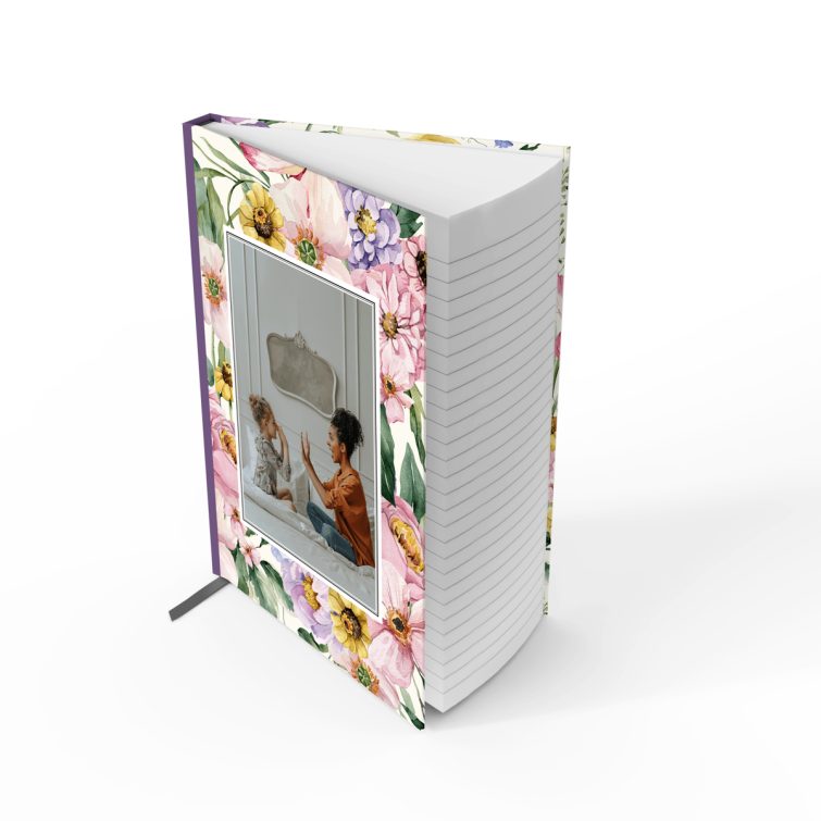 Floral design portrait notebook cover with one photo on the front.