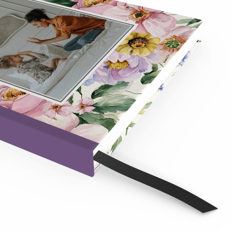 Floral design portrait notebook cover with one photo on the front.