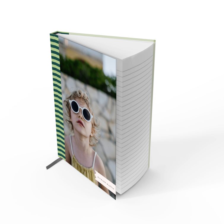 Colourful portrait notebook cover design with one photo, available at Utterly Printable for personalisation and high-quality printing.