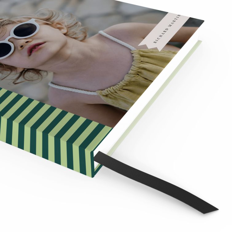 Colourful portrait notebook cover design with one photo, available at Utterly Printable for personalisation and high-quality printing.