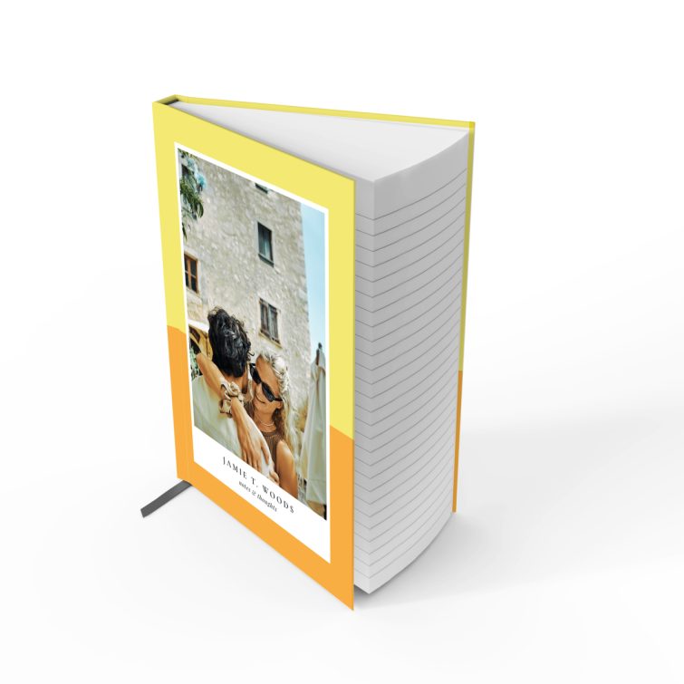 Colourful personalised notebook design with one photo on the cover, suitable for notes and thoughts from Utterly Printable.