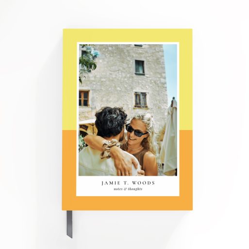 Colourful personalised notebook design with one photo on the cover, suitable for notes and thoughts from Utterly Printable.