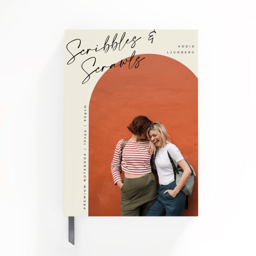 Premium portrait notebook design with modern cover, featuring one photo.