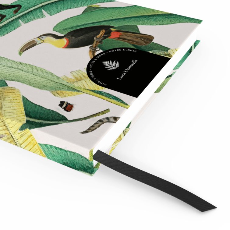 Colourful botanical and animal-themed design for personalised portrait notebooks with two animal images, perfect for custom printing by UK-based Utterly Printable.