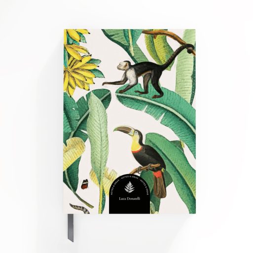 Colourful botanical and animal-themed design for personalised portrait notebooks with two animal images, perfect for custom printing by UK-based Utterly Printable.