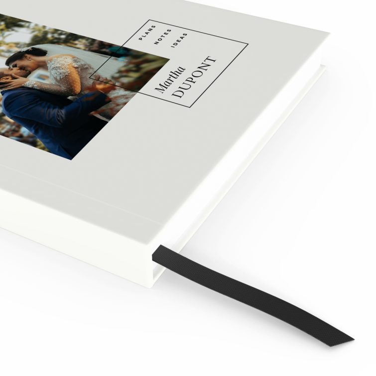 Elegant personalised notebook design with one photo and modern typography by Utterly Printable.