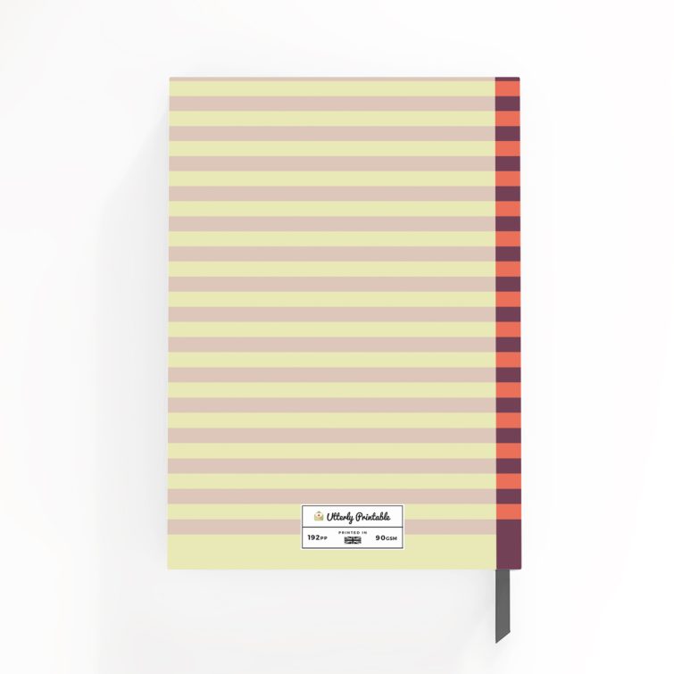 Colourful striped design for personalised notebook cover with no photos, ideal for creative projects and passions.