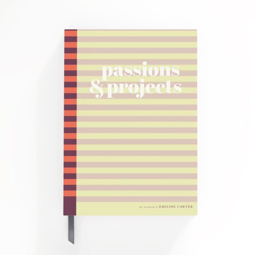 Colourful striped design for personalised notebook cover with no photos, ideal for creative projects and passions.