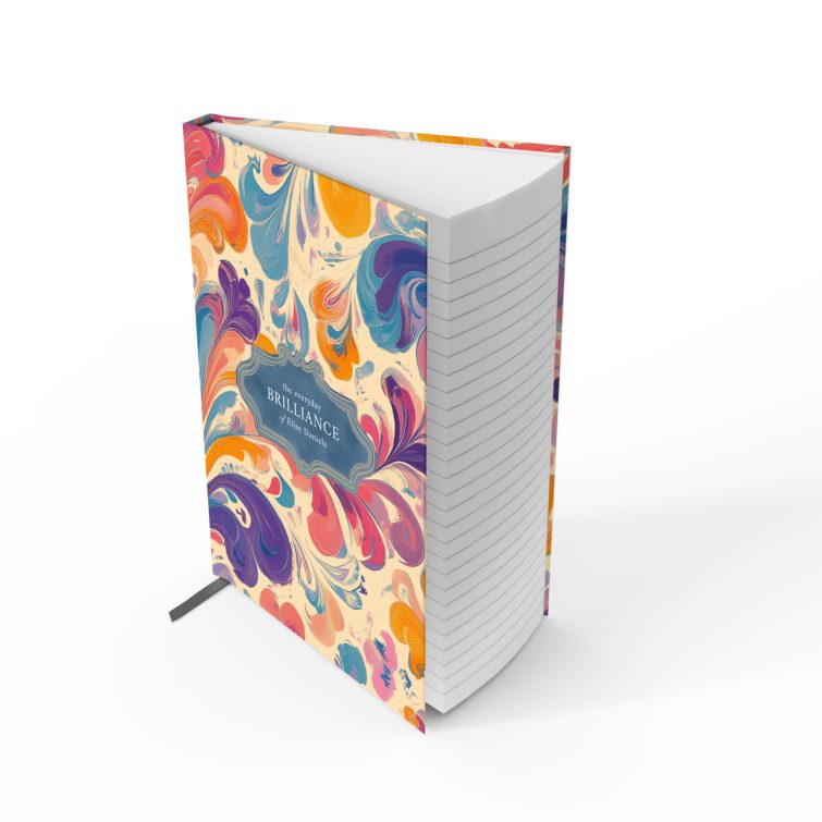 Colourful marbled design full cover spread for personalised notebooks with vibrant swirls, no photos included.