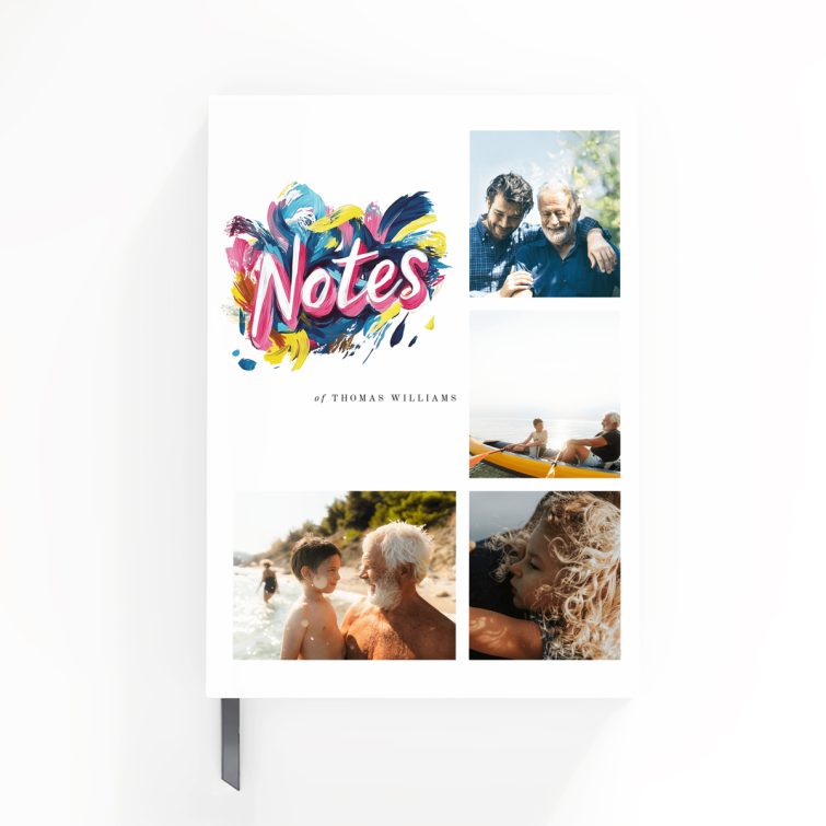 Personalised notebooks design with five photos, vibrant cover artwork by Utterly Printable.