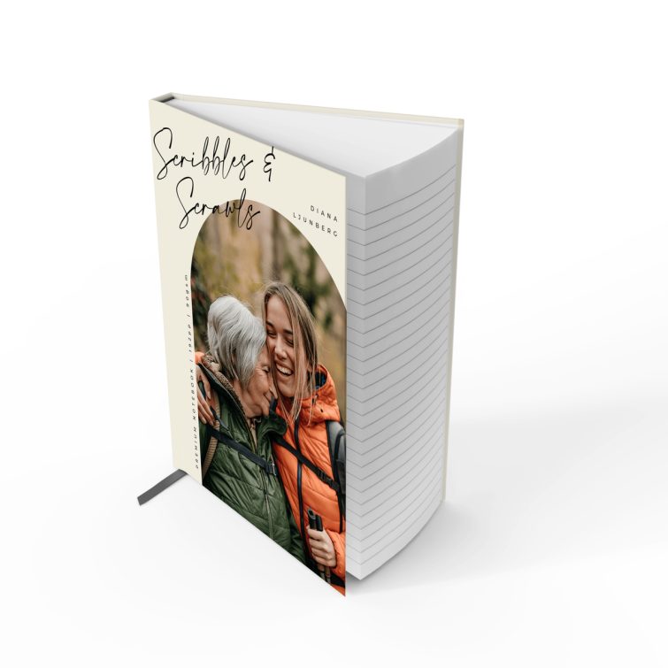 Portrait orientation notebook cover design with one photo on the front, premium quality by Utterly Printable.