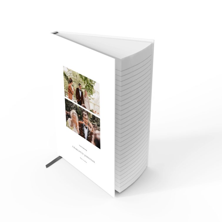 Elegant personalised notebook design featuring two photos for special occasions.