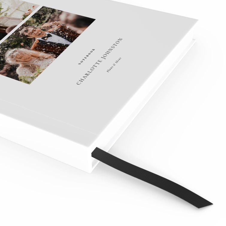 Elegant personalised notebook design featuring two photos for special occasions.