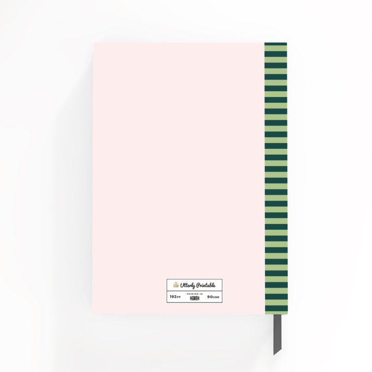 Portrait orientation notebooks cover design with green striped background, including one photo on the front.