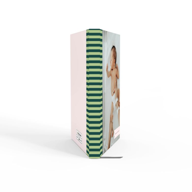 Portrait orientation notebooks cover design with green striped background, including one photo on the front.