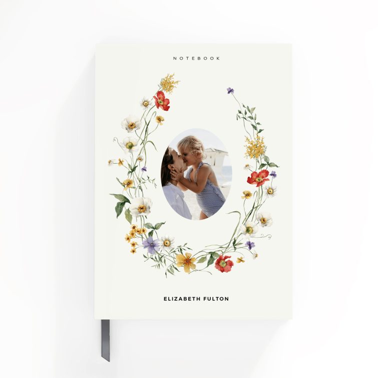 Floral notebook design with one photo for personalised stationery by Utterly Printable.