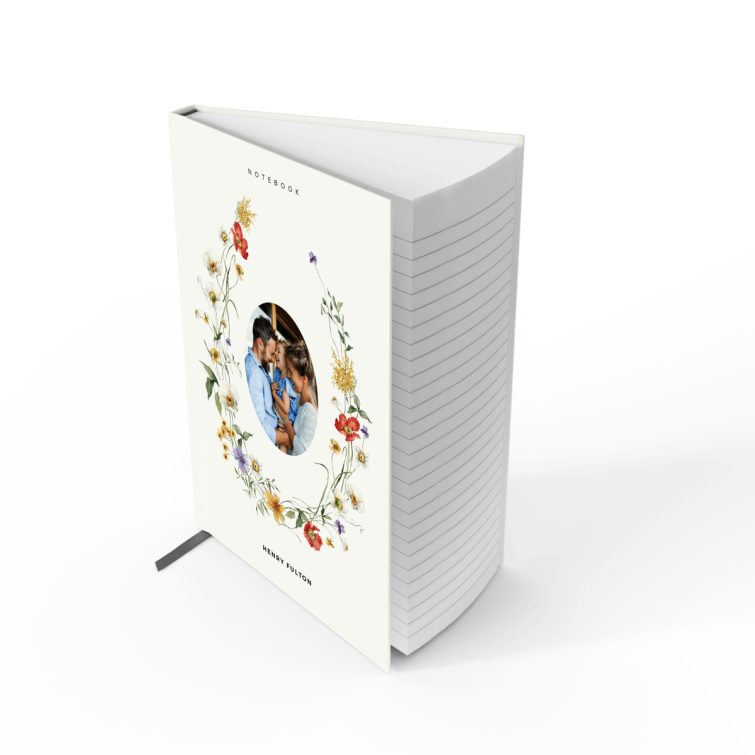 Floral personalised notebook design with one photo on the cover.