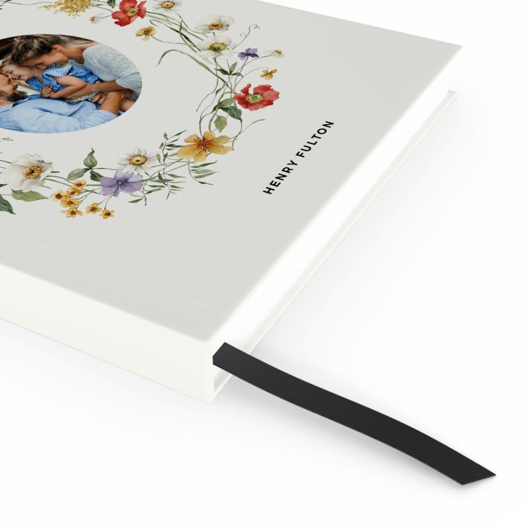 Floral personalised notebook design with one photo on the cover.