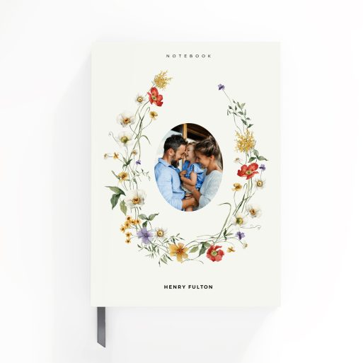 Floral personalised notebook design with one photo on the cover.