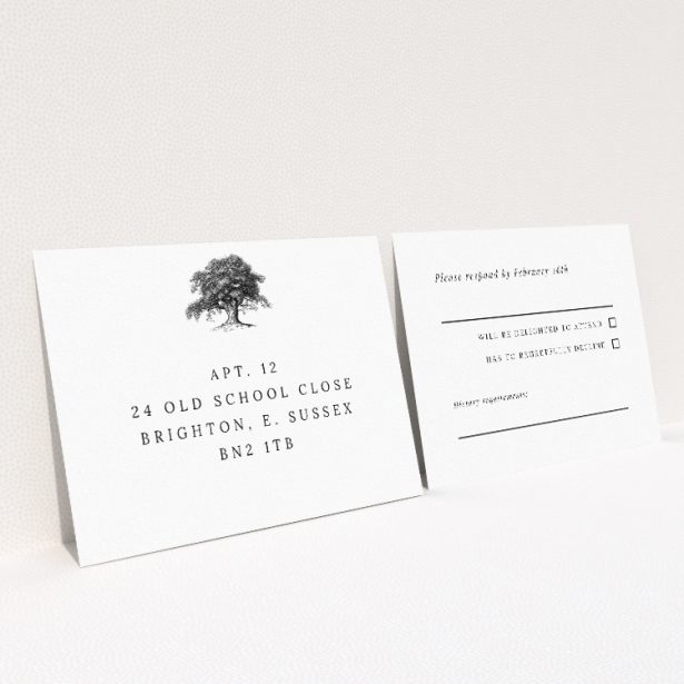 Oak Haven RSVP card - Classic elegance inspired by nature for wedding response card. This is a view of the back