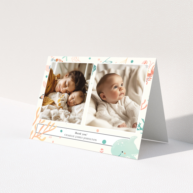 Baby thank you card design featuring two photos with a marine life theme.