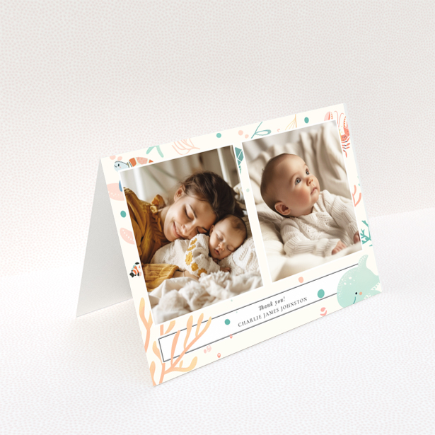 Baby thank you card design featuring two photos with a marine life theme.