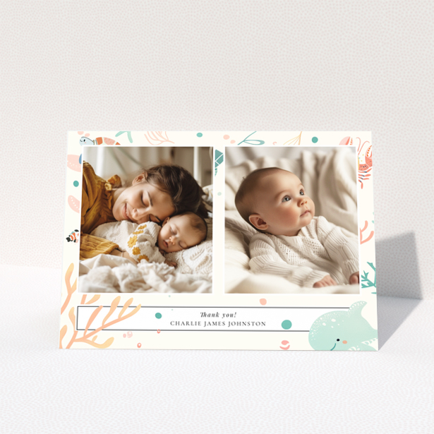 Baby thank you card design featuring two photos with a marine life theme.